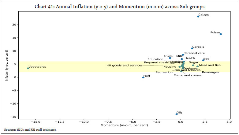 Chart 41: Annual Inflation (y-o-y) and Momentum (m-o-m) across Sub-groups