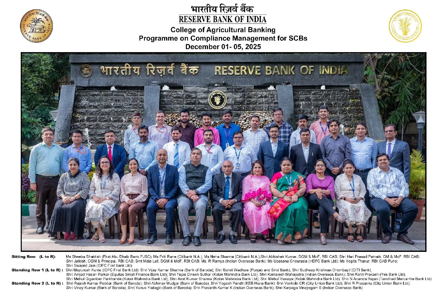 Programme on Compliance Management for SCBs, December 01-05, 2025